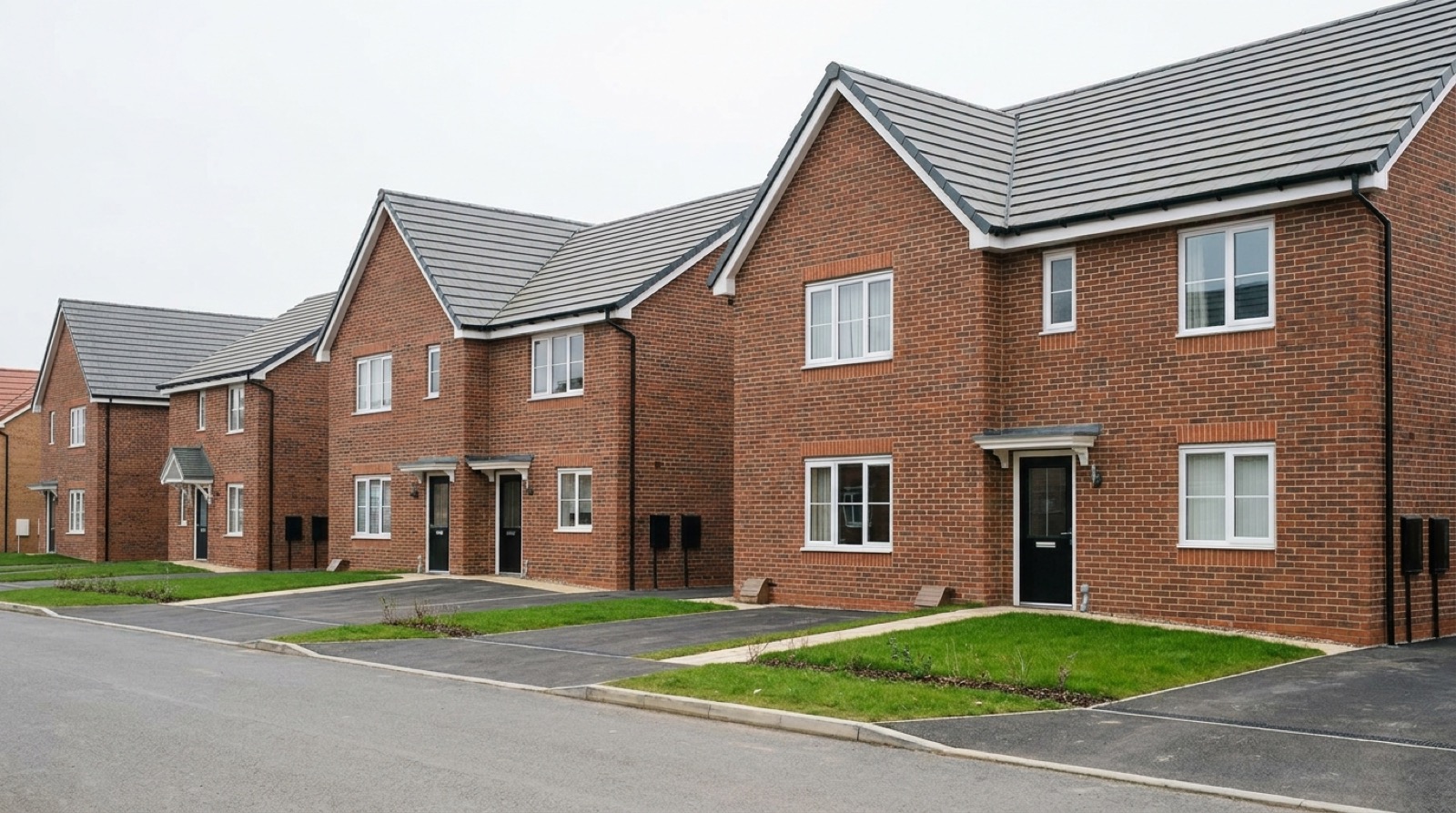 Semi-detached new build houses of the type delivered on this scheme